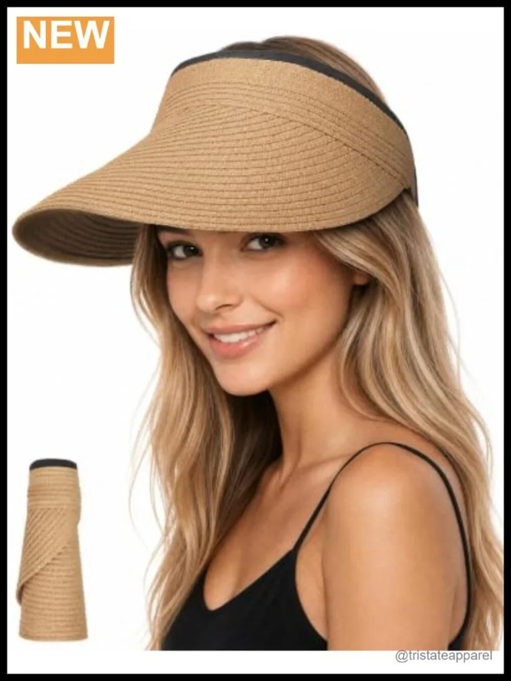 Sun Visor Hat for Women Upf 50+ Straw Beach Ponytail Hat Adjustable